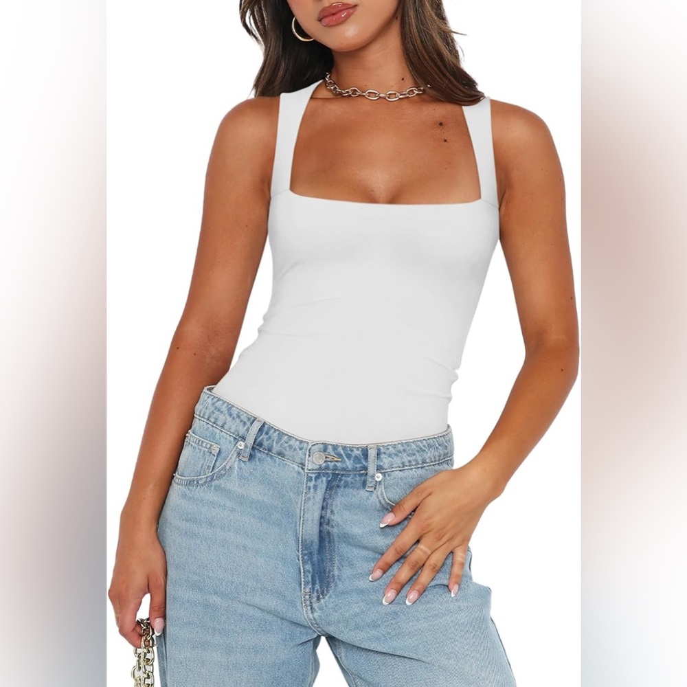 NWT REORIA‎ Women’s Sleeveless Square Neck Double Lined Basic Bodysuit Sz M